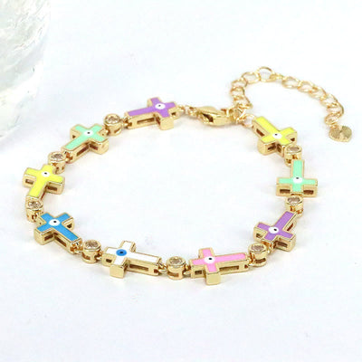 Olivenorma Color Dripping Evil Eye Alloy Cross Beads Bracelet