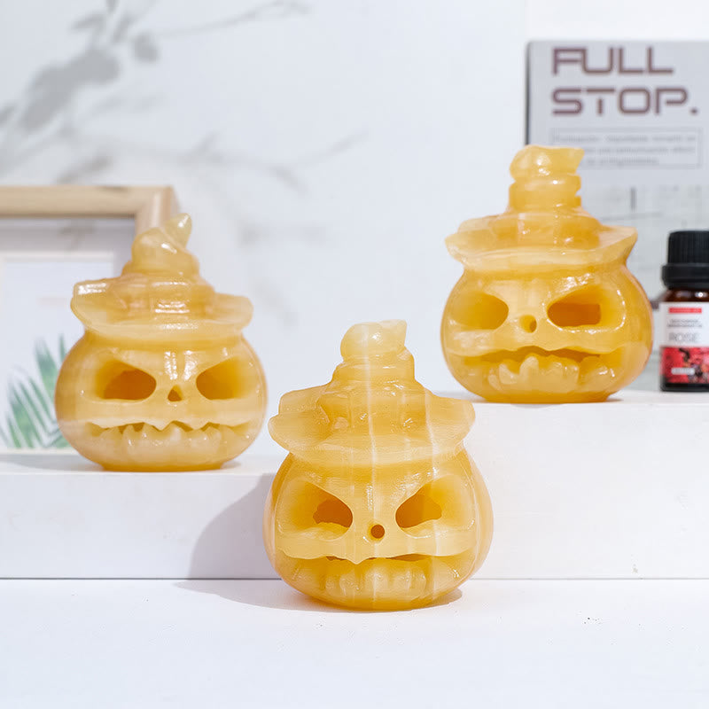 Olivenorma Yellow Aventurine Pumpkin Skull Carving Gemstone Decoration Lamp