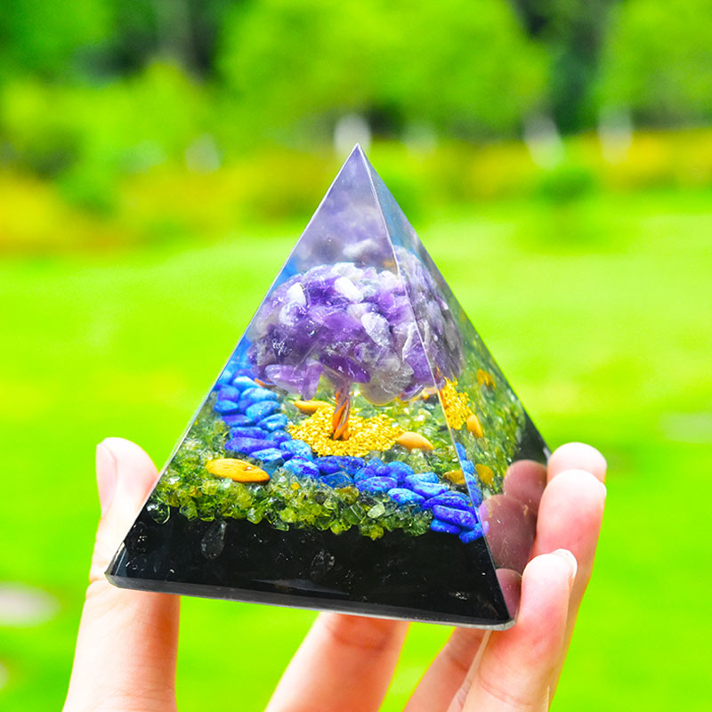 Olivenorma Amethyst Peridot Obsidian Lapis Lazuli Tree Of Life Orgone Pyramid