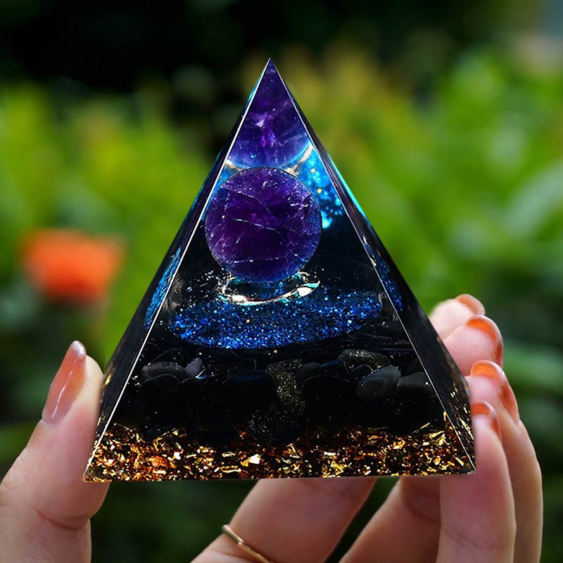 Olivenorma Amethyst Sphere With Blue Quartz Reki Orgone Pyramid