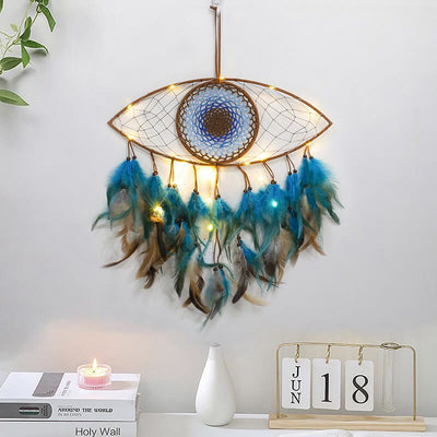 Olivenorma Evil Eye Green Brown Feathers Dream Catcher