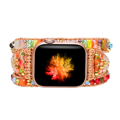 Olivenorma Natural Pink Crystal Colourful Gemstones Apple Watch Strap Wrap Bracelet