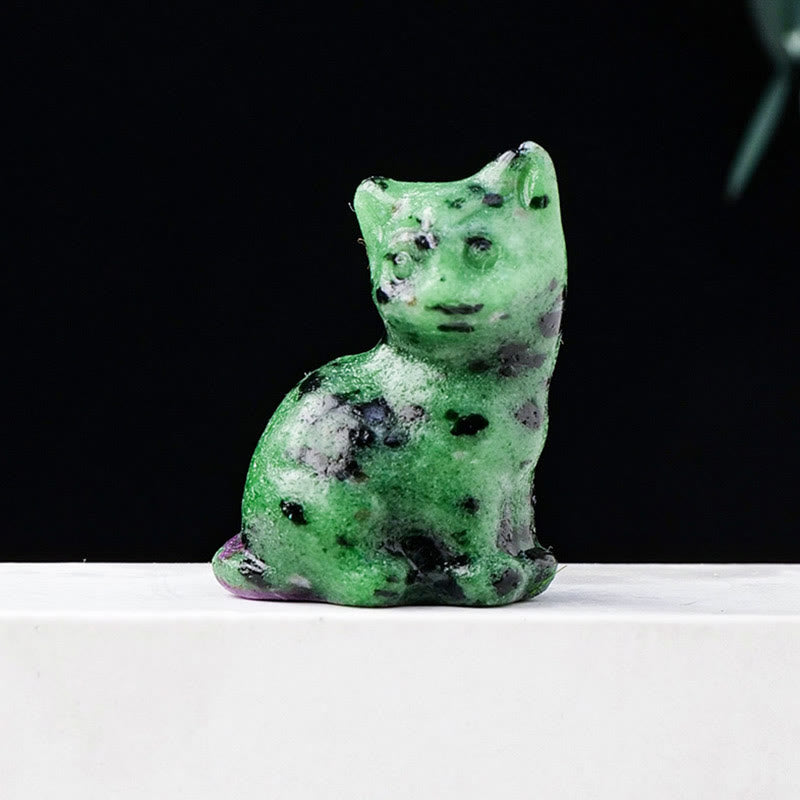 Olivenorma Natural Crystal Lucky Cat Carved Gemstone Decoration