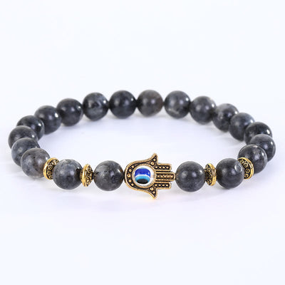 Olivenorma Natural Crystal Stone Beaded Evil Eye Hamsa Bracelet