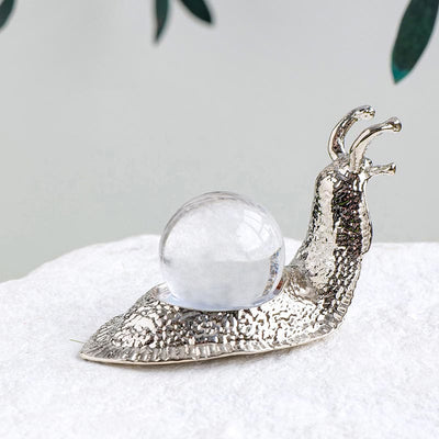Olivenorma Natural Crystal Ball Holder Small Snail Gemstone Decoration - Clear Crystal - Silver - image 5