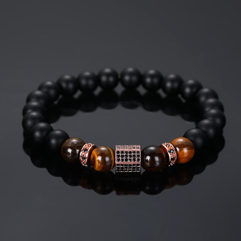 Olivenorma Men's Frosted Black Bead Tiger Eye Bracelet