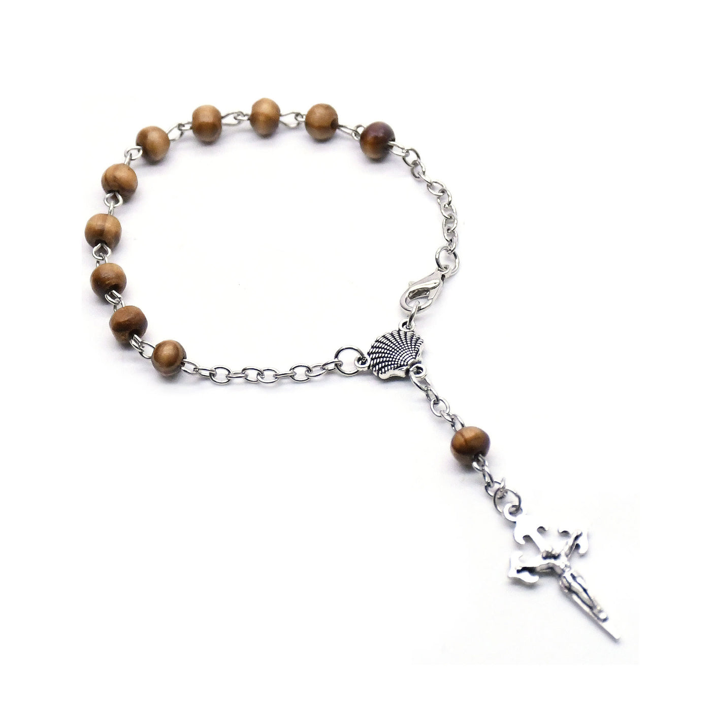 Olivenorma 6mm Wooden Bead Rosary Cross Bracelet