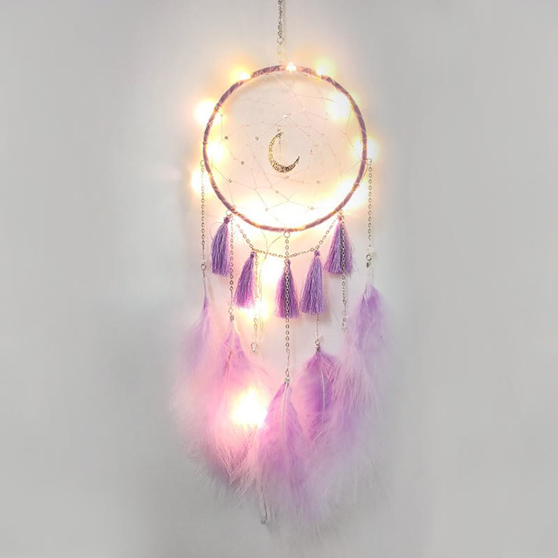 Olivenorma Fairy White Feather Moon Pendant Dream Catcher - Purple - Without Lights - image 7