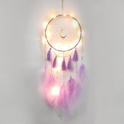 Olivenorma Fairy White Feather Moon Pendant Dream Catcher - Purple - Without Lights - image 7