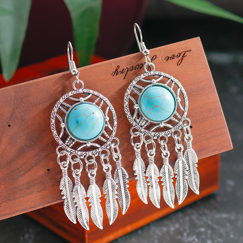 Olivenorma Boho Turquoise Feather Tassel Earrings - image 3