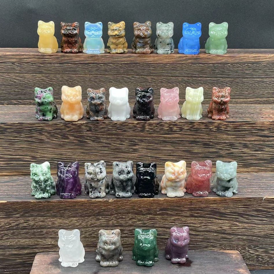 Olivenorma Natural Stone 1.2 Inch Cute Kitten Gemstone Decoration