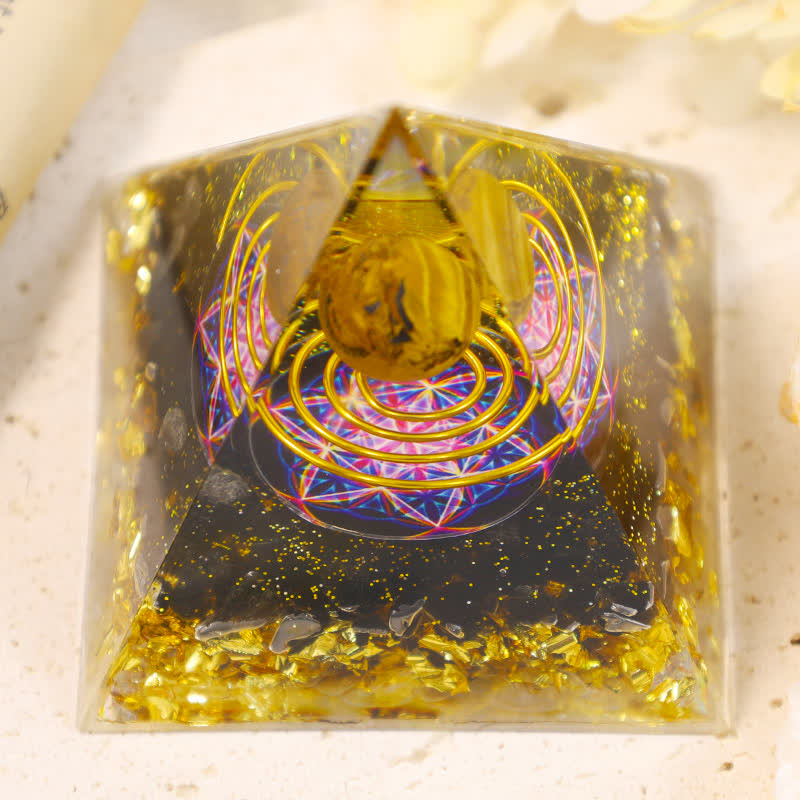 Olivenorma Tiger Eye Sphere Metatron's Cube Orgone Pyramid