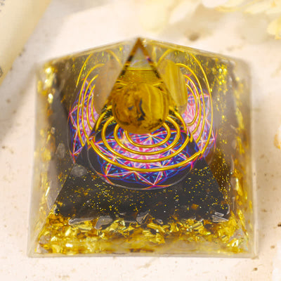 Olivenorma Tiger Eye Sphere Metatron's Cube Orgone Pyramid