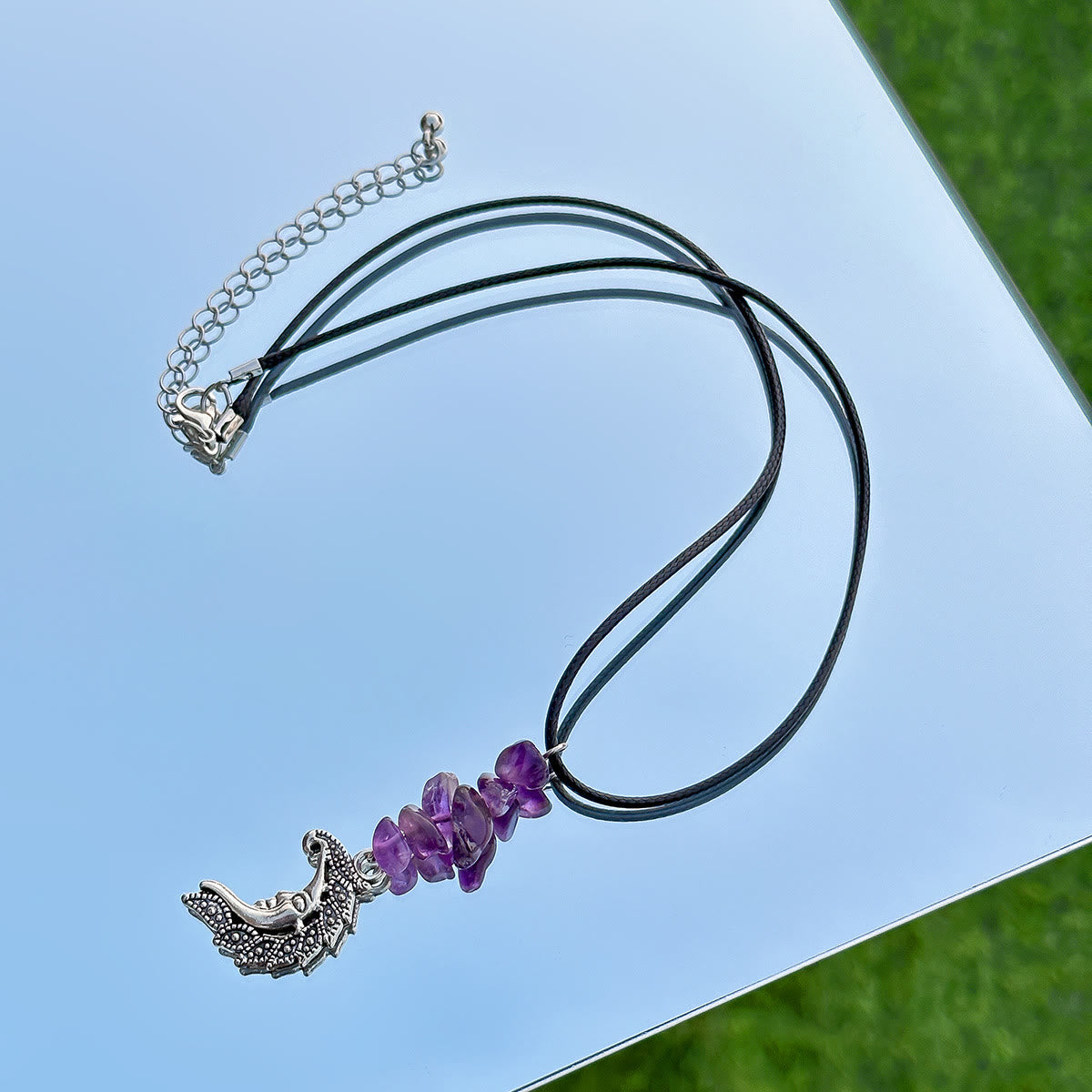 Olivenorma Natural Stone Butterfly Tassel Leather Wax Thread Necklace