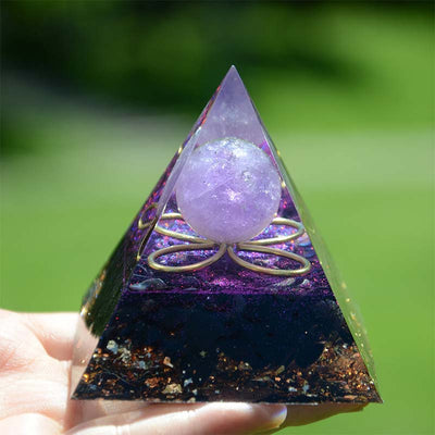 Olivenorma Amethyst Sphere with Obsidian Orgone Pyramid