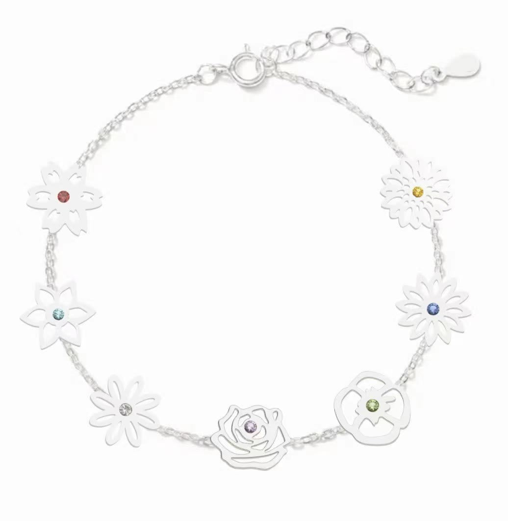 Olivenorma 1-8 Birth Flowers With Birthstone Bracelet