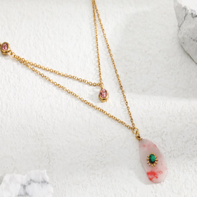 Olivenorma Rhodochrosite Zirconia Double Panel Necklace