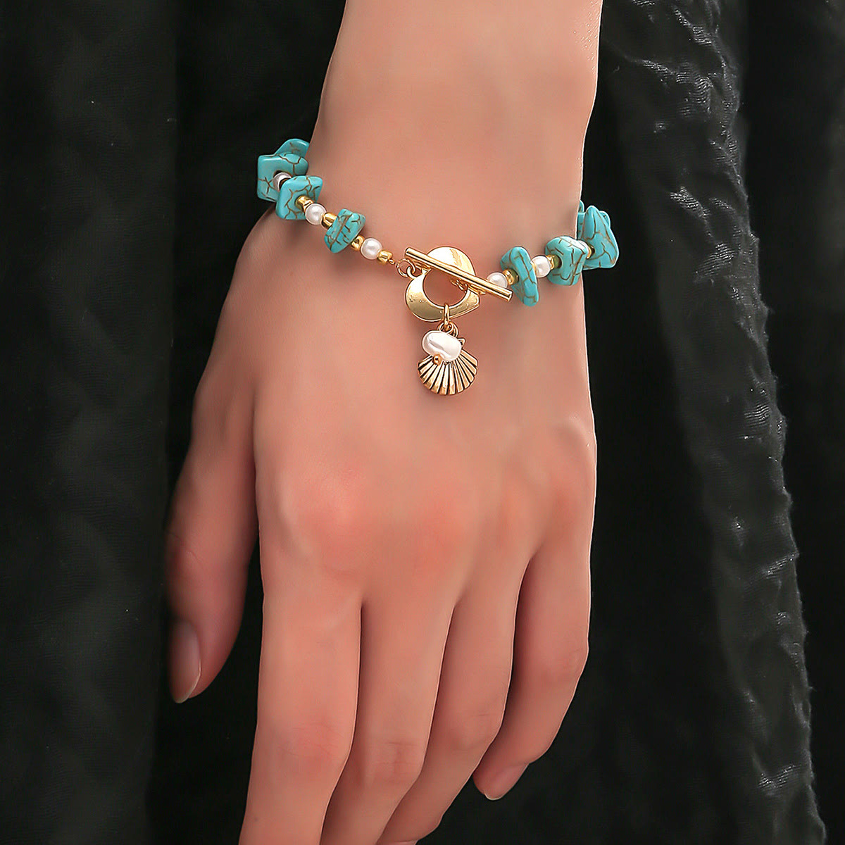 Olivenorma Irregular Turquoise Pearl Shell Pendant Bracelet