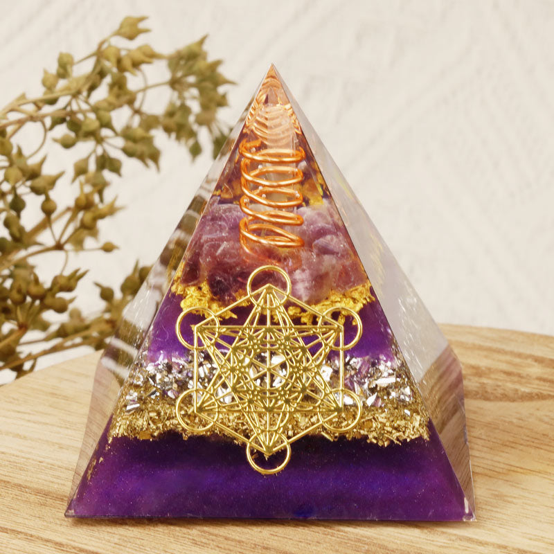 Olivenorma Metatron's Cube Amethyst Orgone Pyramid