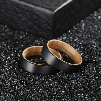 Olivenorma 6mm Whiskey Barrel Wood Black Tungsten Ring