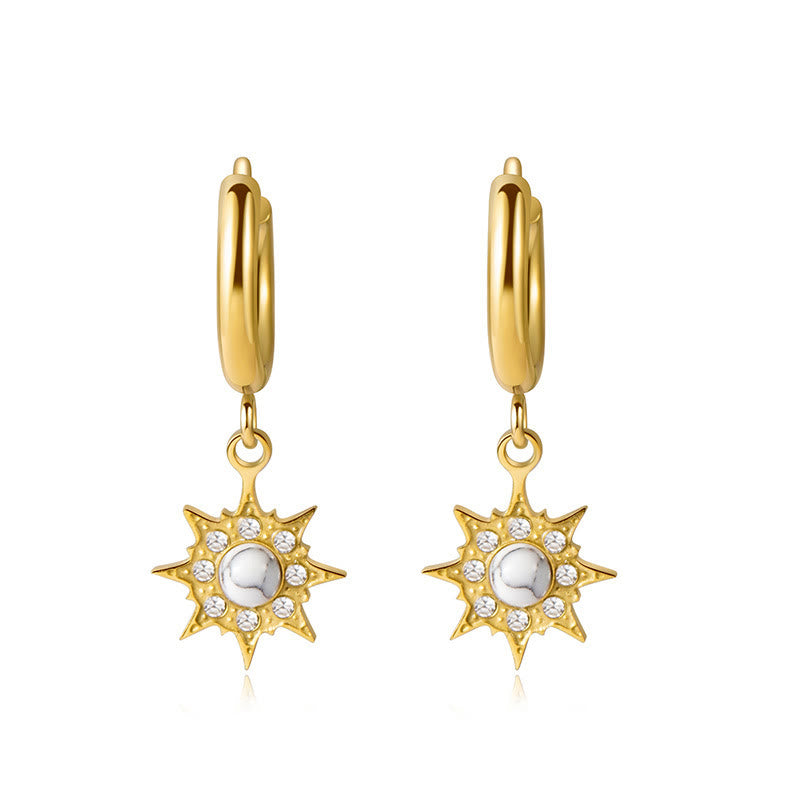 Olivenorma Natural White Turquoise Sun Moon Star Pendant Earrings