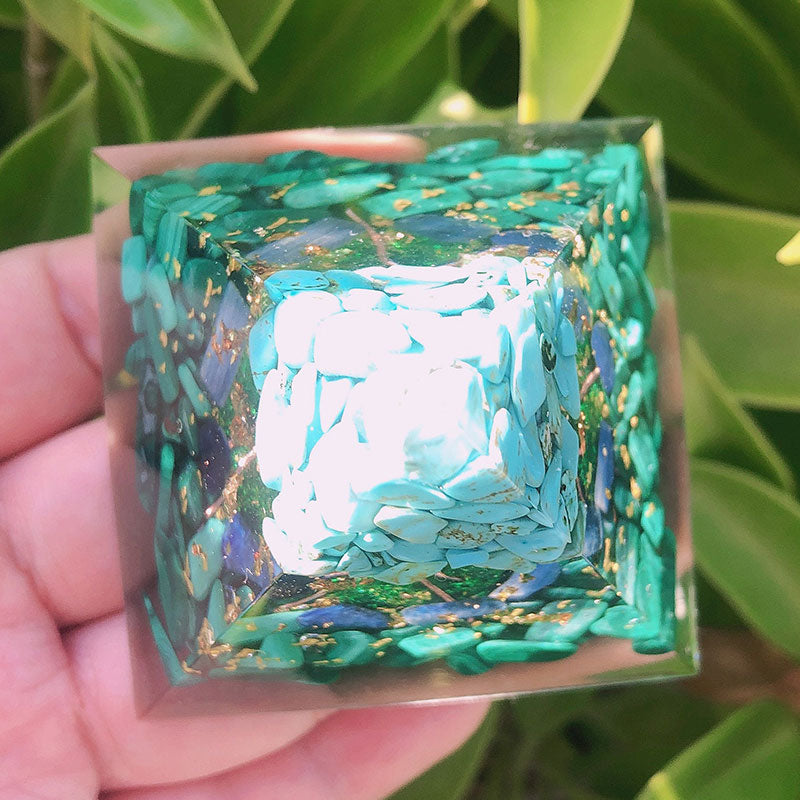 Olivenorma Turquoise With Malachite Tree Of Life Orgone Pyramid