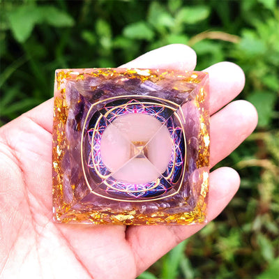 Olivenorma Amethyst with Rose Quartz Orgone Pyramid