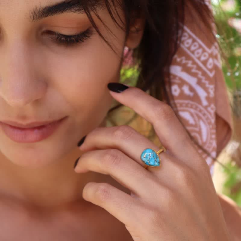 Olivenorma Copper Turquoise Tear Drop Ring