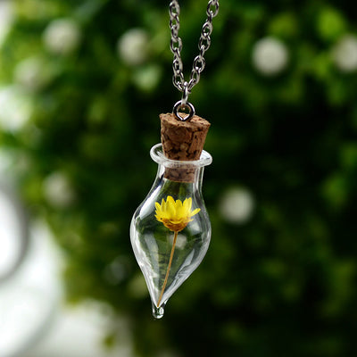 Olivenorma Glass Bottle Dried Plant Flower Necklace