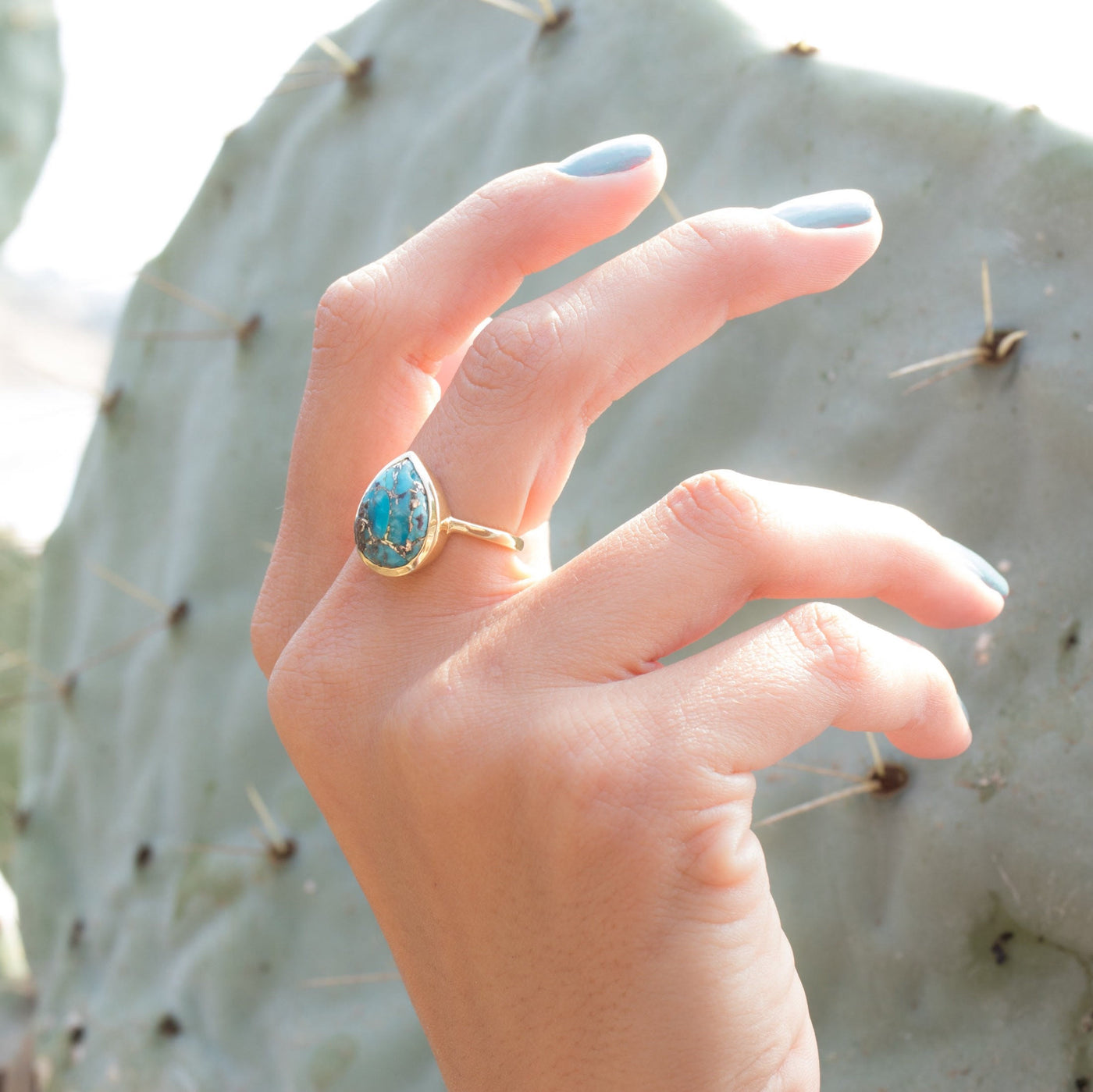 Olivenorma Copper Turquoise Tear Drop Ring