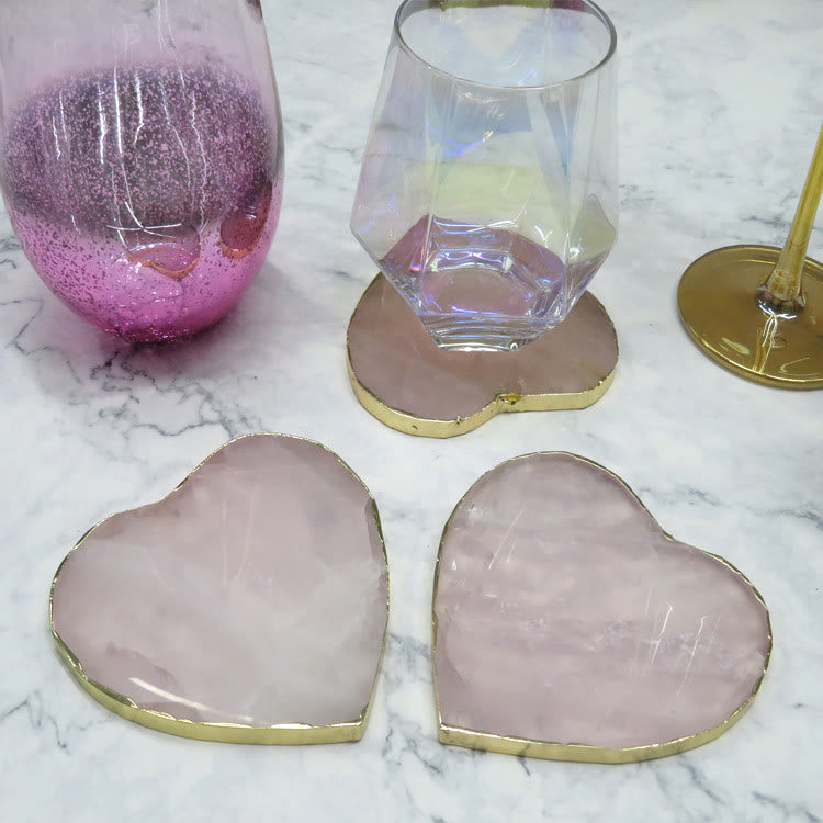 Olivenorma Rose Quartz Heart Shape Coaster Gemstone Decoration