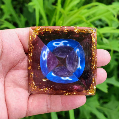 Olivenorma Amethyst with Garnet Capricorn Zodiac Orgone Pyramid