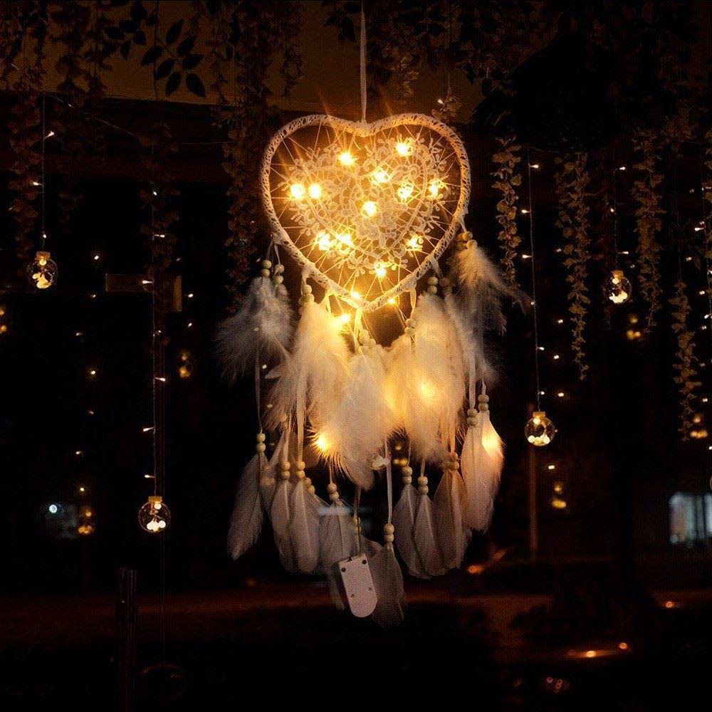 Olivenorma Braided Heart Shape White Feather Dream Catcher