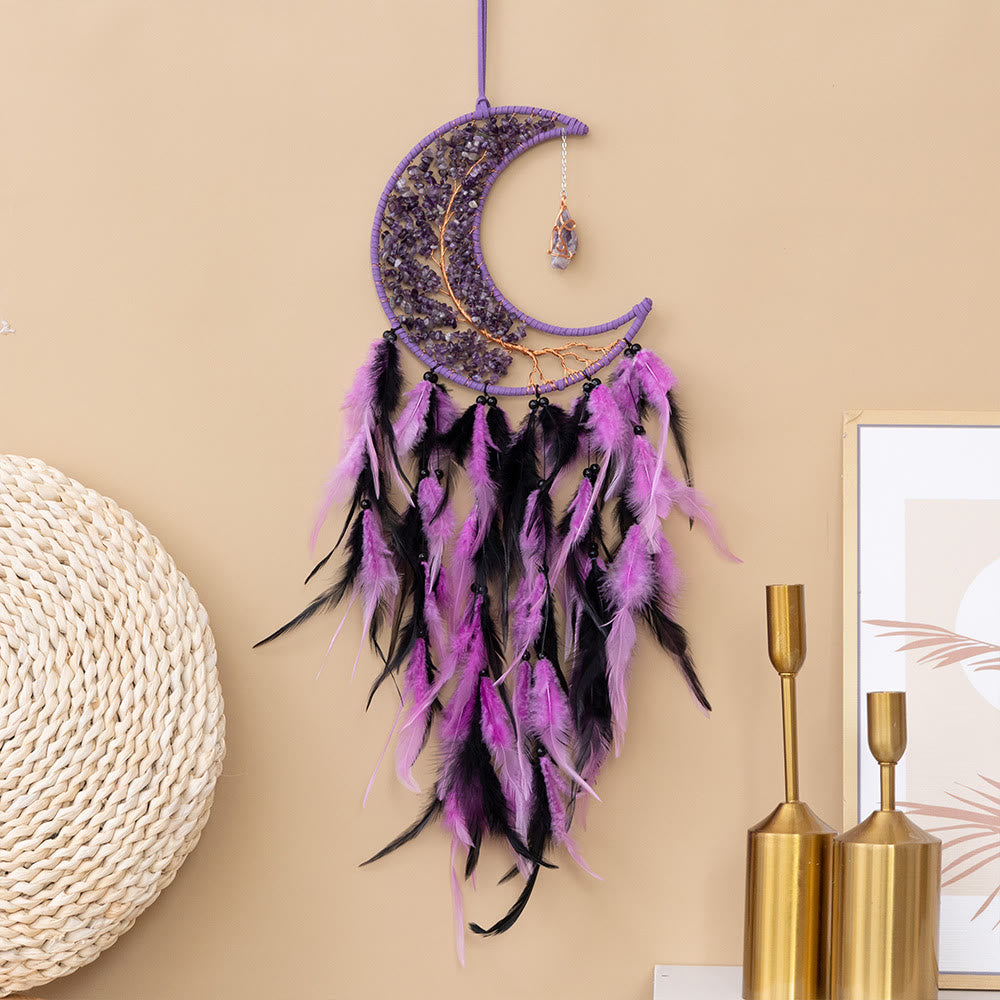 Olivenorma Natural Gravel Woven Tree of Life Moon Dream Catcher