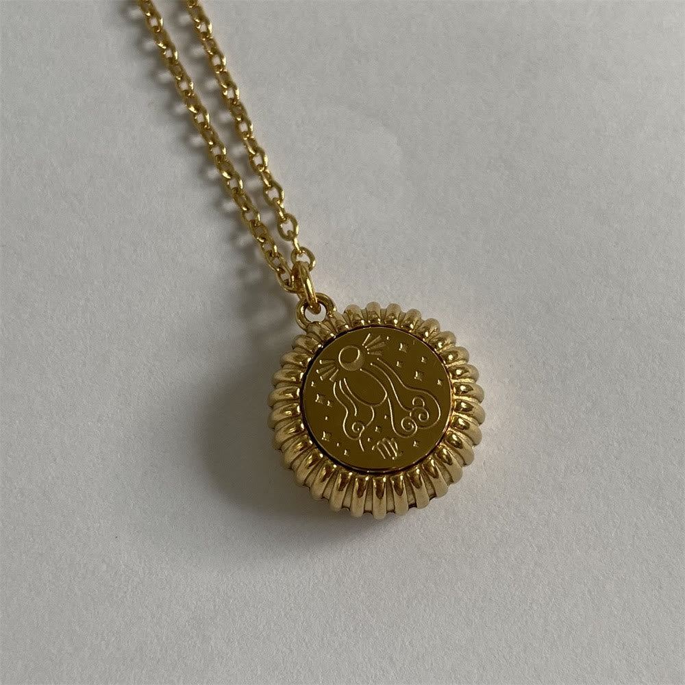 Olivenorma Zodiac Round Pendant 18k Gold Titanium Steel Necklace