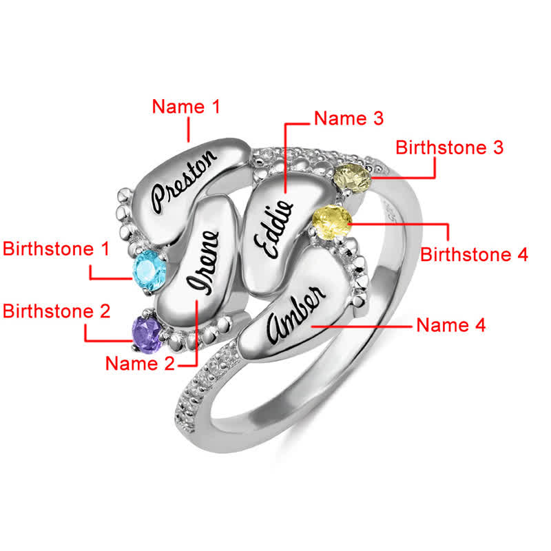 Olivenorma Creative Baby Feet Engraved Birthstones Ring