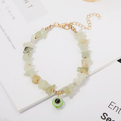 Olivenorma Natural Crystal Gravel Evil Eye Pendant Bracelet