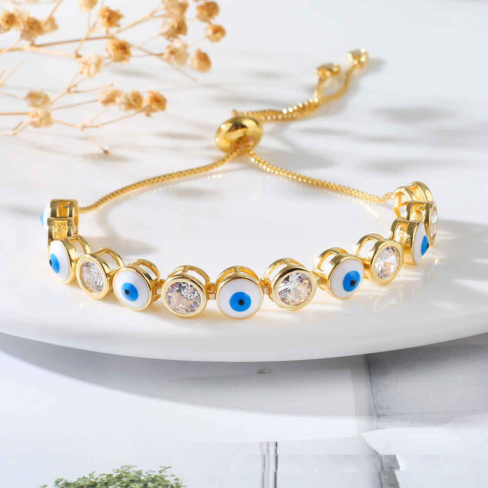 Olivenorma White Zircon Evil Eye Adjustable Bracelet