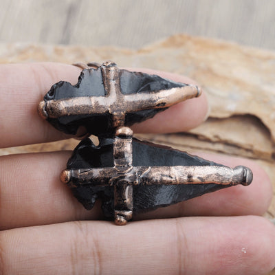 Olivenorma Natural Obsidian Shield Cross Shape Ring