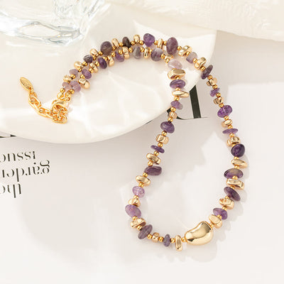 Olivenorma Gold Clavicle Chain Geometric Irregular Amethyst Necklace