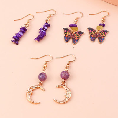 Olivenorma Amethyst Purple Agate Butterfly Moon Pendant Earrings Set