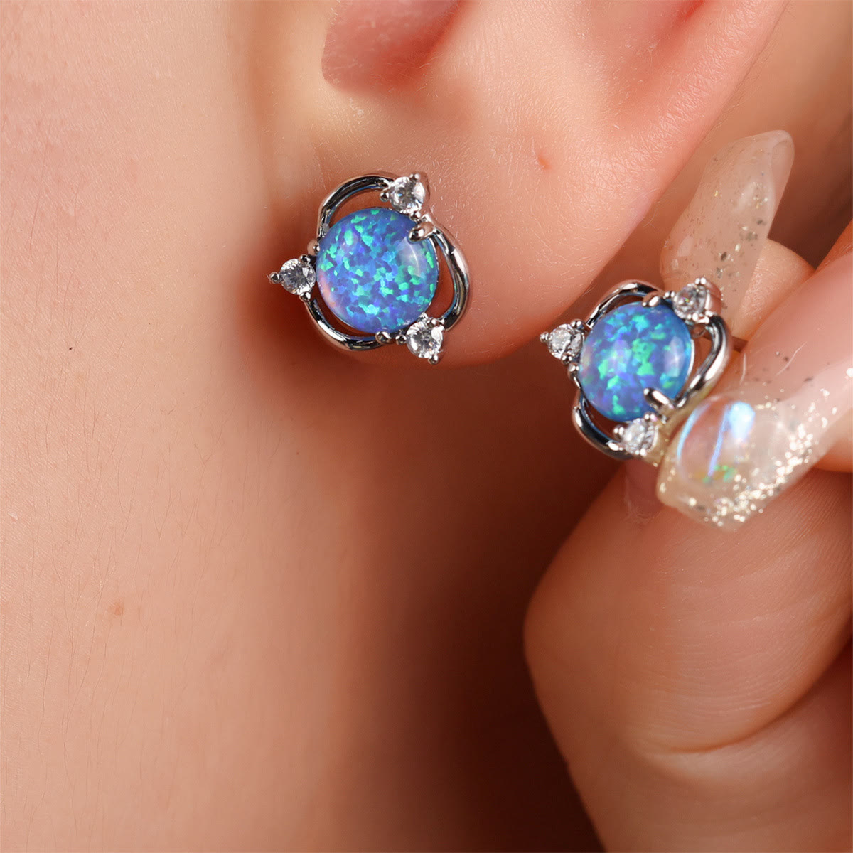 Olivenorma Opal Small Round White Zircon Stud Earrings