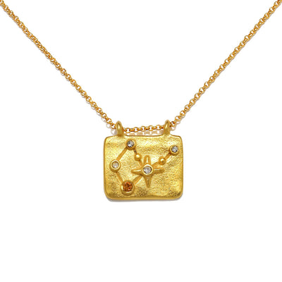 Olivenorma White Zircon Zodiac Copper Plated 18k Gold Necklace