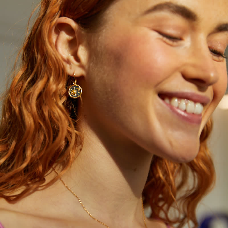 Olivenorma Bohemia Citrine Sun And Cresent Moon Earrings