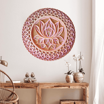 Olivenorma Pink Lotus Mandala 3D Engraving Wall Decor