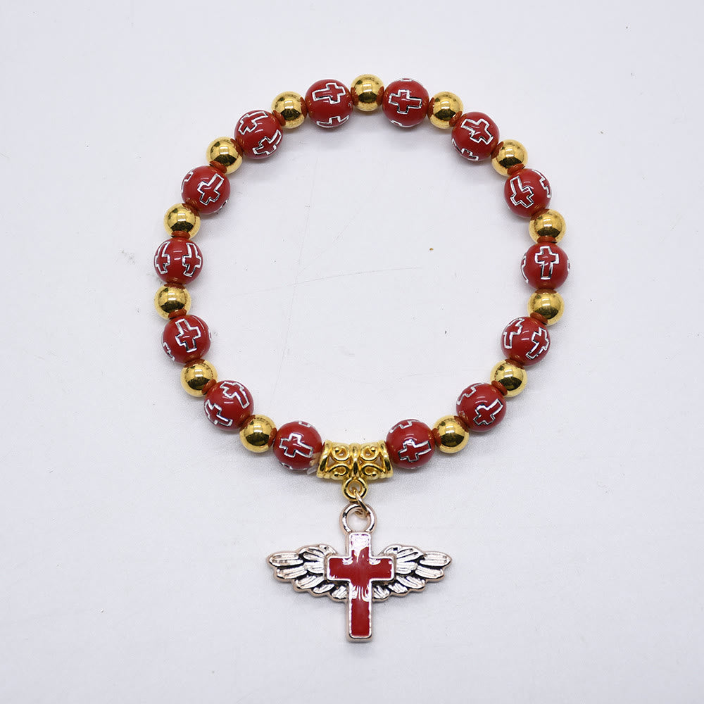 Olivenorma White Jade Cross Beaded Bracelet