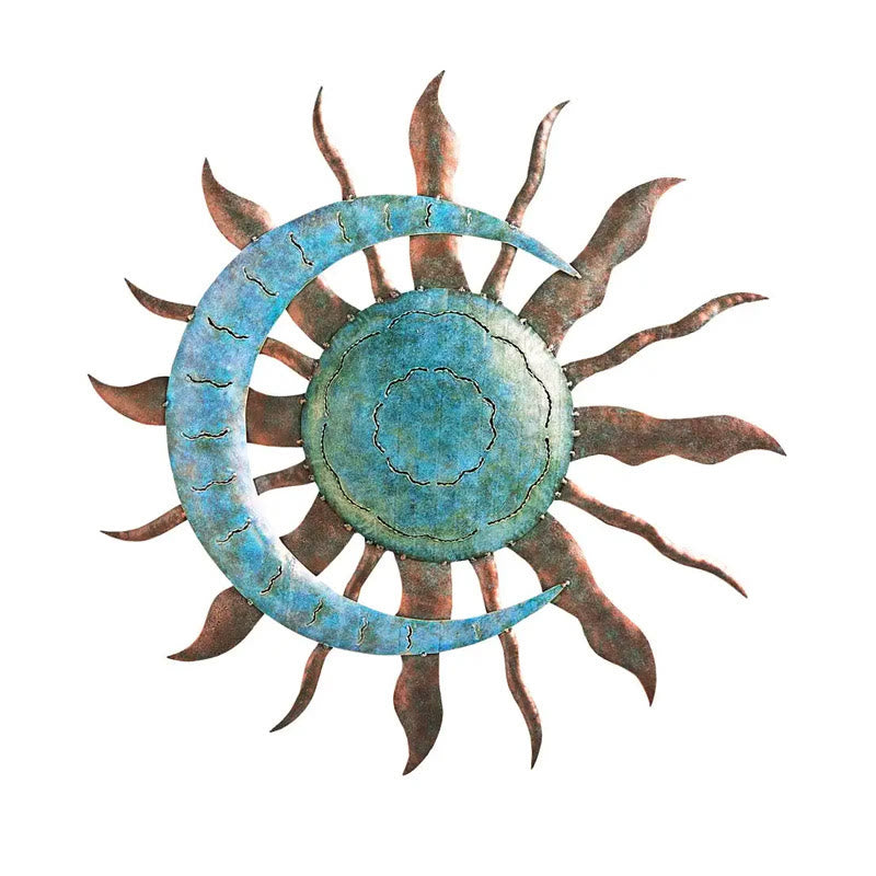 Olivenorma Handcrafted Blue Copper Moon Sun Metal Wall Decor