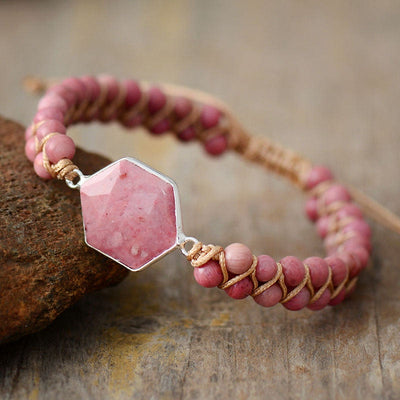 Olivenorma Hexagon Aquamarine Rhodochrosite Wrap Bracelet