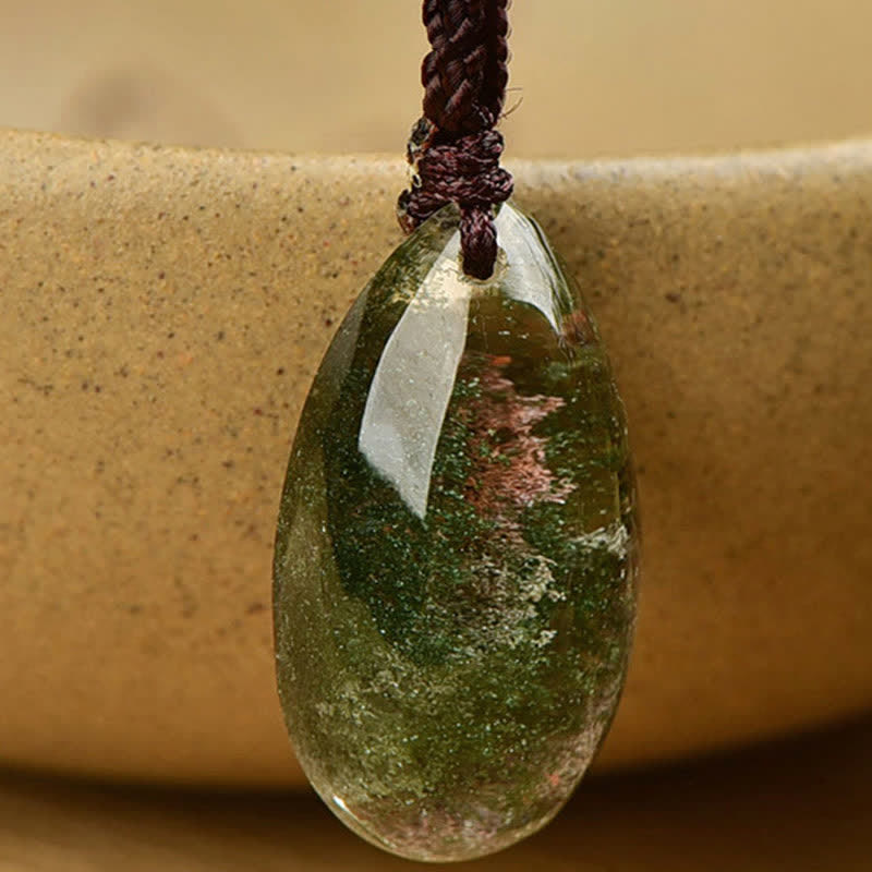 Olivenorma Natural Green Phantom Quartz Crystal Necklace