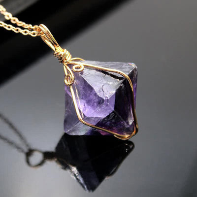 Olivenorma Natural Fluorite Octahedron Gemstone Necklace